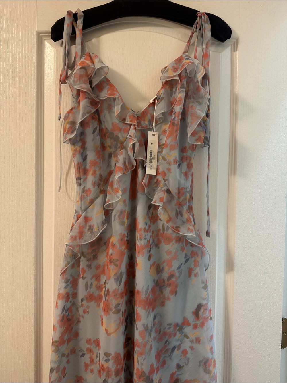 Steve Madden Floral Ruffle Maxi Dress in Light Blue and Coral XL - Picture 7 of 13